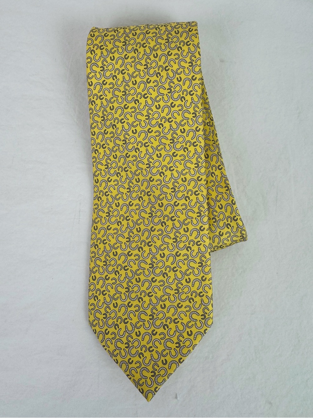 Hermes Yellow Horseshoe Silk Tie